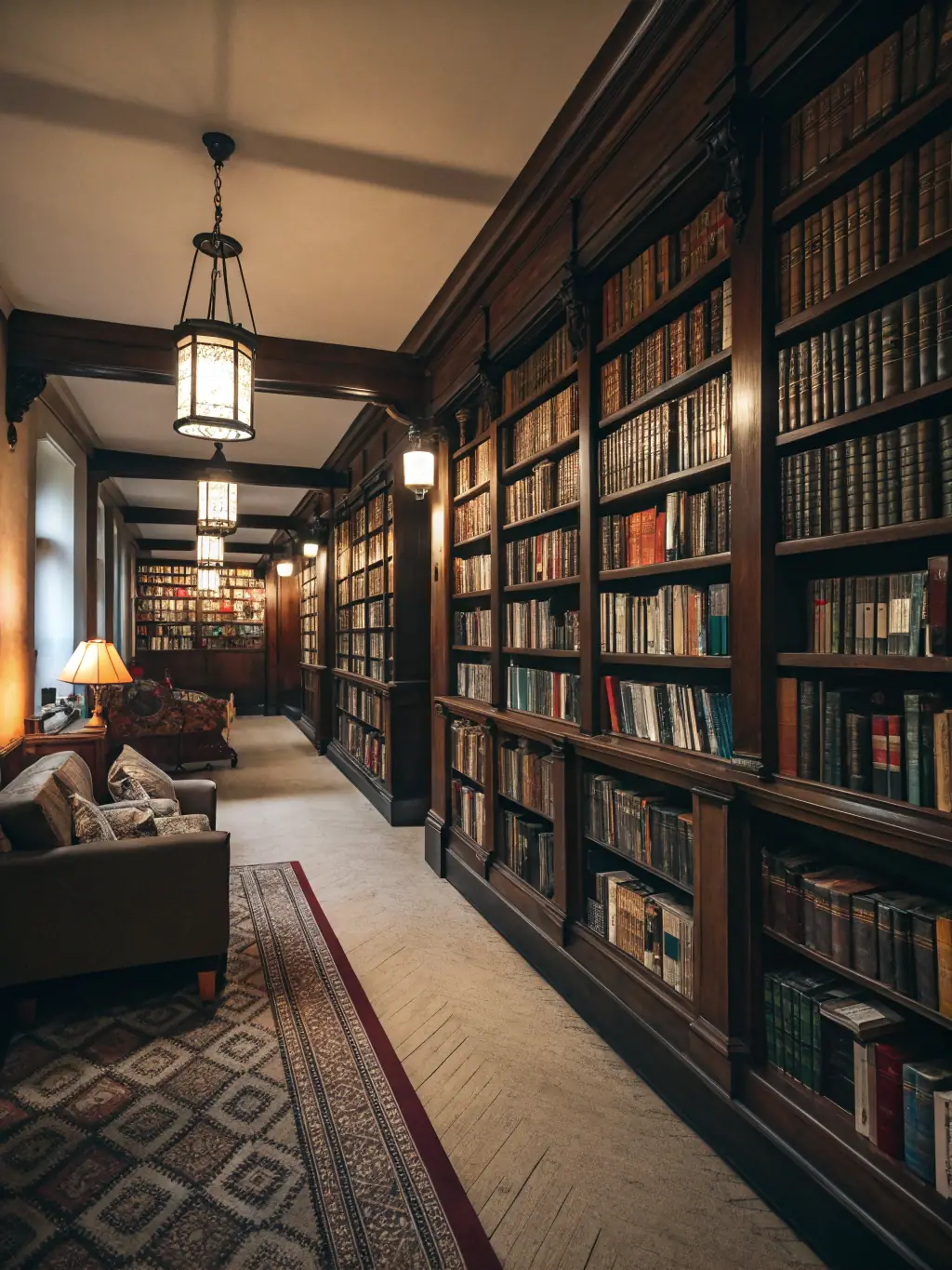 A photograph of two individuals in a well-lit, classic library setting, examining a rare book together, symbolizing the collaborative nature of rare book transactions.